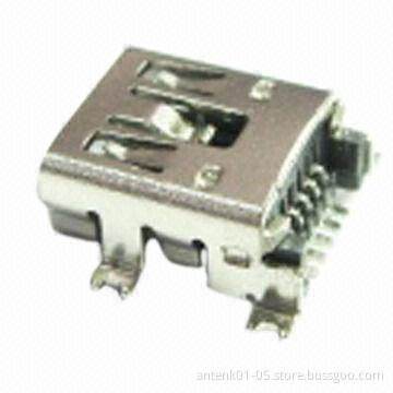 Mini USB Connector for PCB, B Type, Female 5 Pins, SMT Right Angle
